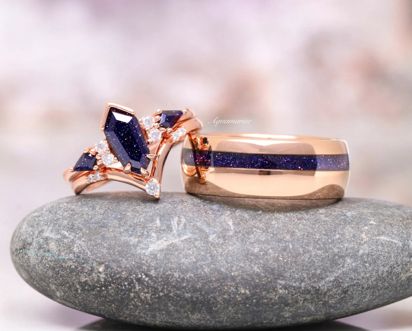 Galaxy Sandstone Starry Night Couples Ring Set