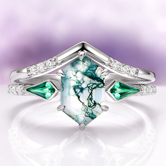 Northern Lights Woodland Couples Ring Set