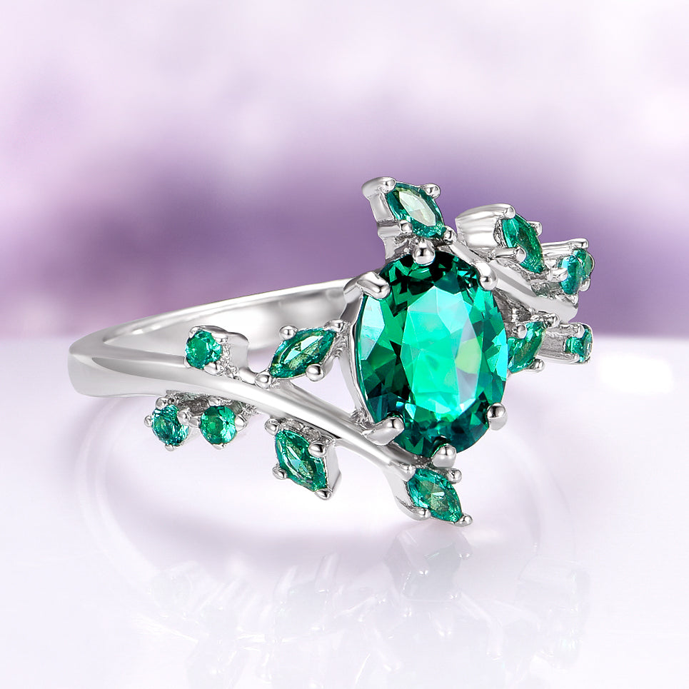 Emerald Leaf Couples Ring Set