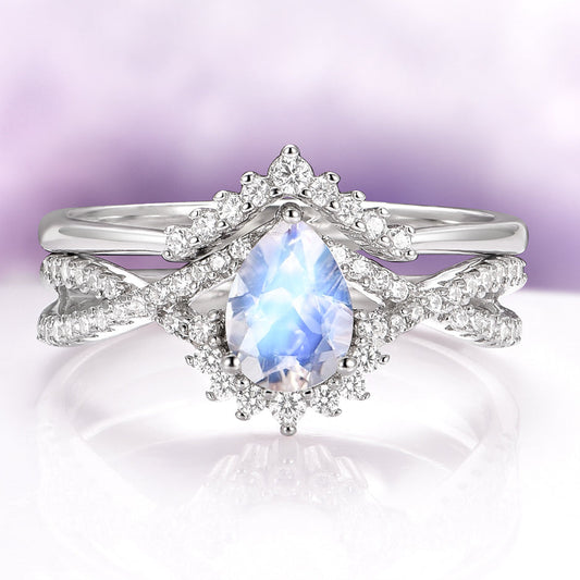Alice Rainbow Moonstone Couples Ring Set