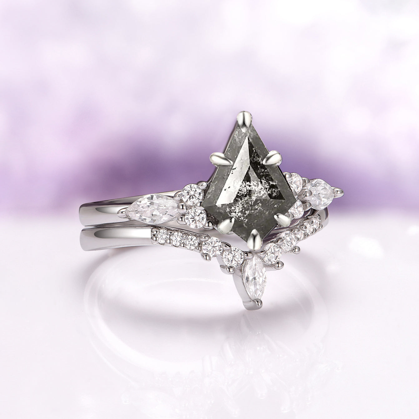 Skye Kite® Galaxy Salt & Pepper (Herkimer Diamond) and Meteorite Couples Ring Set