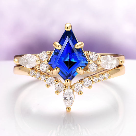 Skye Kite® Blue Sapphire & Gold Leaf Couples Ring Set