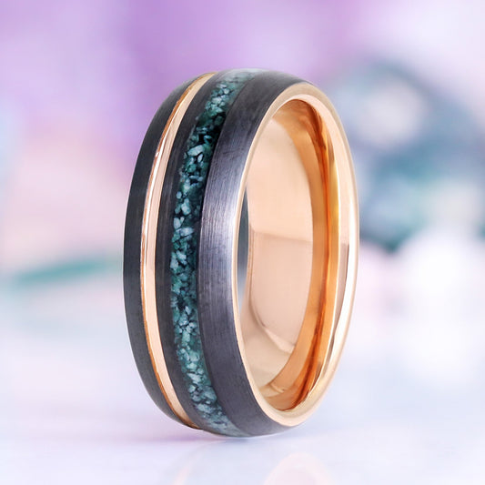 Hexagon Green Moss Agate Couples Ring Set