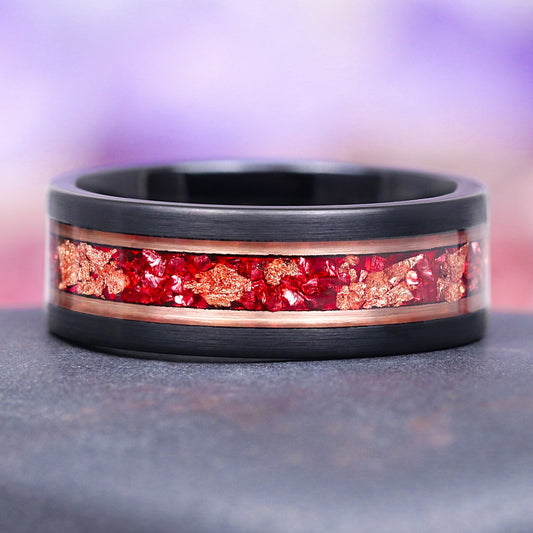 Skye Kite® Ruby & Rose Gold Leaf Couples Ring Set