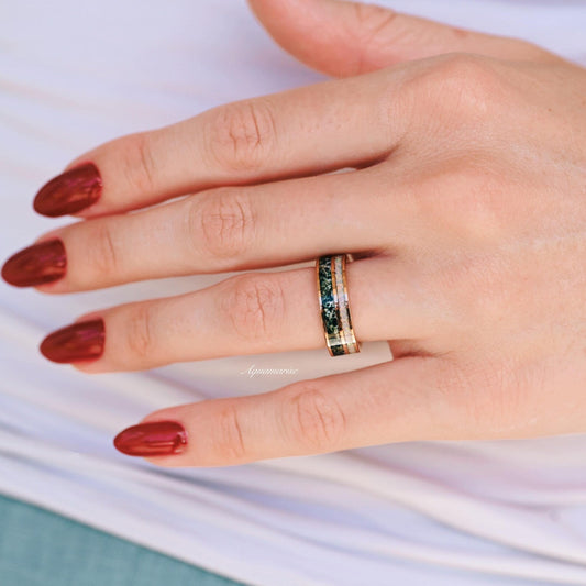 Moss Agate & Fire Opal Couples Ring Set