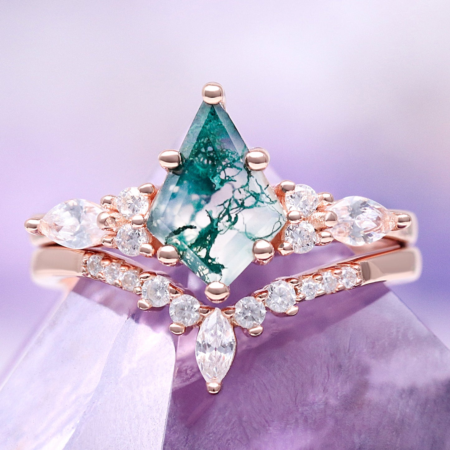 Skye Kite® Green Moss Agate Couples Ring Set