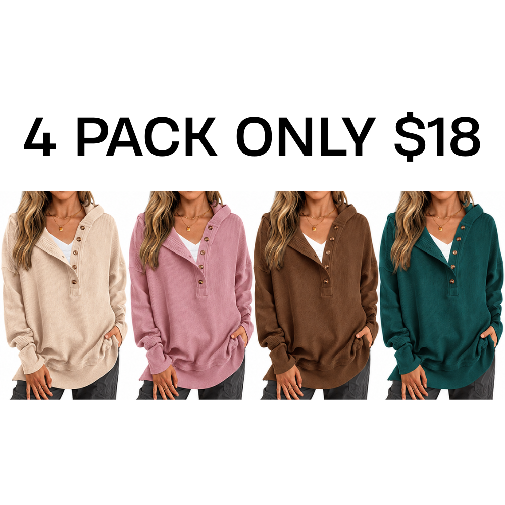 Women's Oversized Button V Neck Hoodie Long Sleeve Sweatshirt