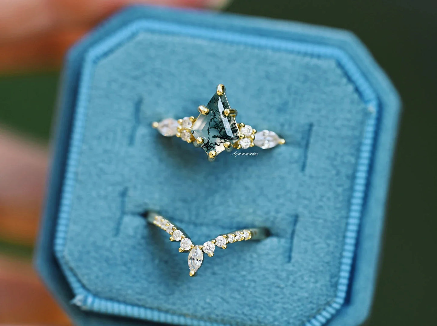 Skye Kite® Green Moss Agate Couples Ring Set