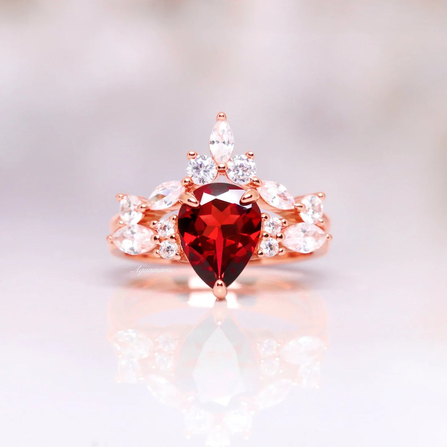 Galaxy Red Fire Opal & Garnet Couples Ring Set