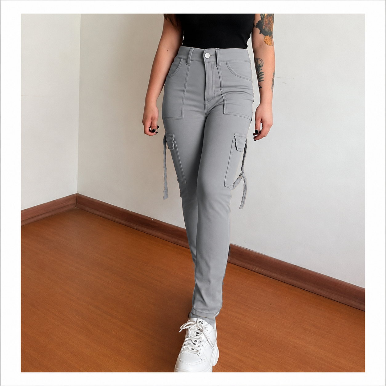🔥MID YEAR SALE🔥Women's Plain Multi-pocket Denim Elastic Slim Fit Button Cargo Denim Pants