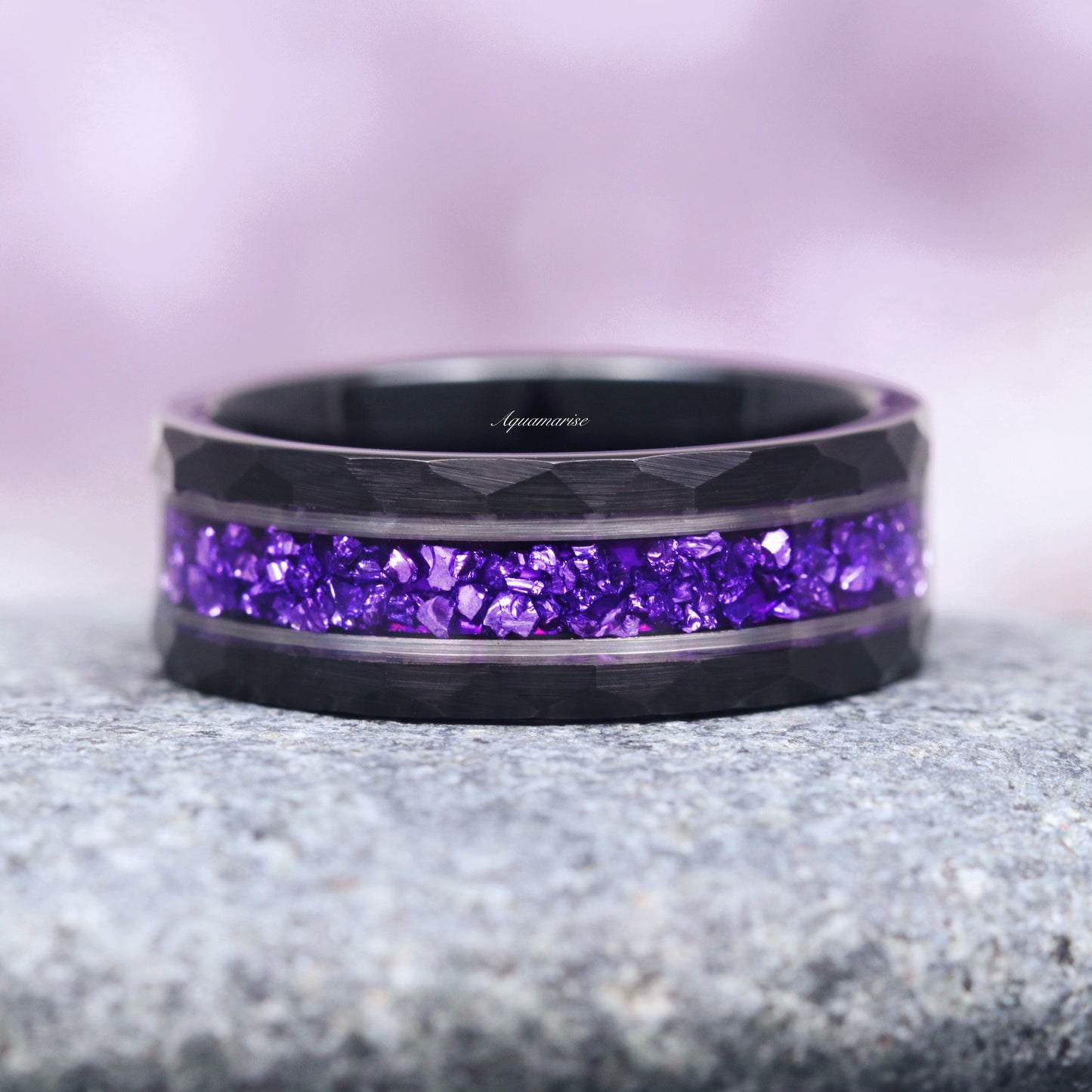 Simulated Diamond & Amethyst Leaf Couples Ring Set