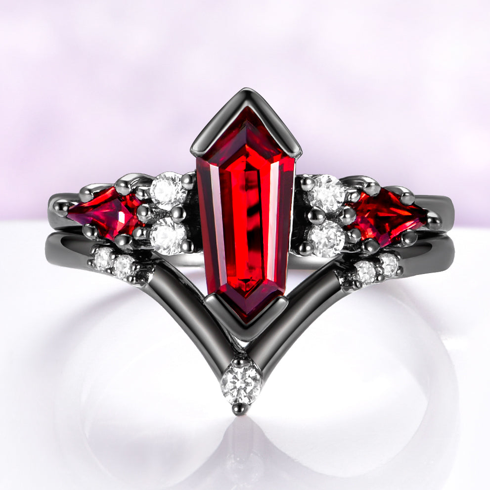 Natural Garnet & Red Fire Opal Couples Ring Set