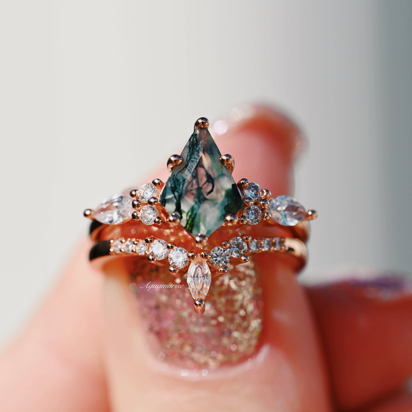 Skye Kite® Green Moss Agate Couples Ring Set