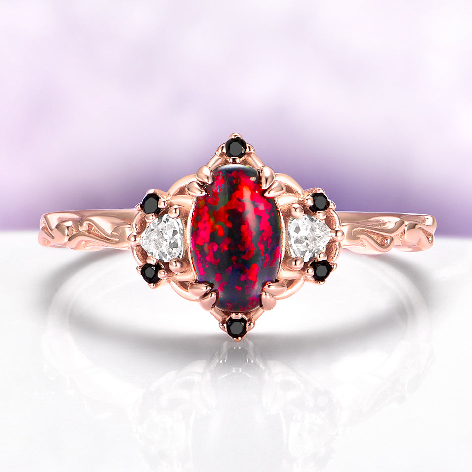 Esme Black Fire Opal & Meteorite Couples Ring Set