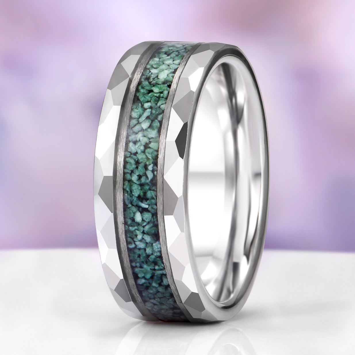 Hexagon Coffin Green Moss Agate Couples Ring Set