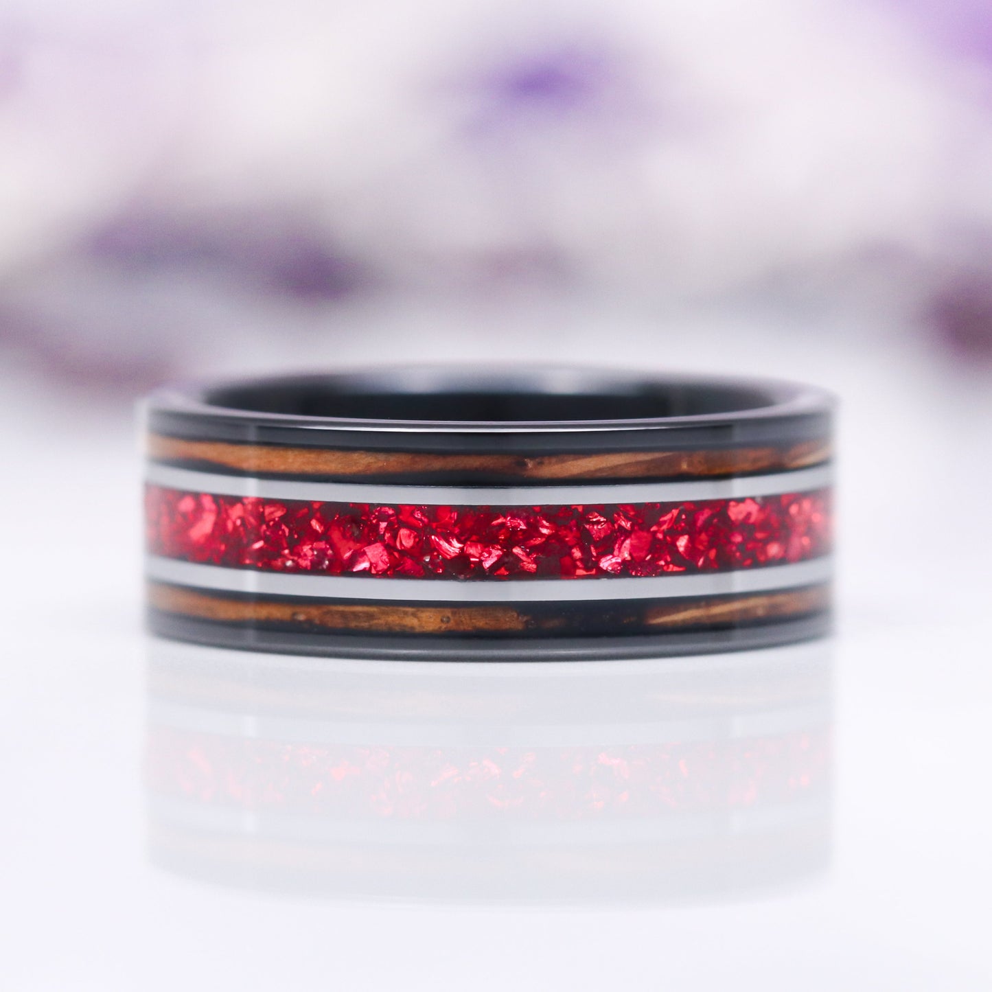 Unique Fireworks Cut Garnet & Whiskey Barrel Couples Ring Set