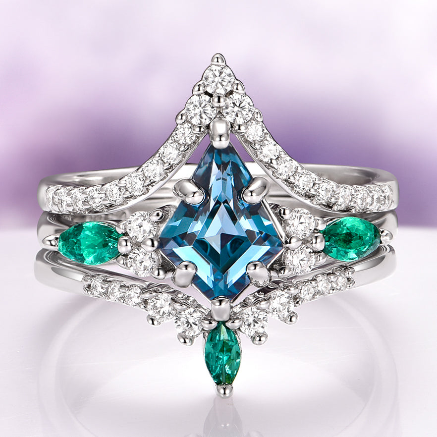 Skye Kite® London Blue Topaz & Emerald Deer Couples Ring Set
