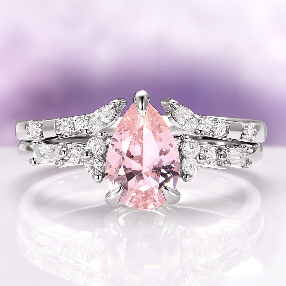 Teardrop Morganite Couples Ring Set