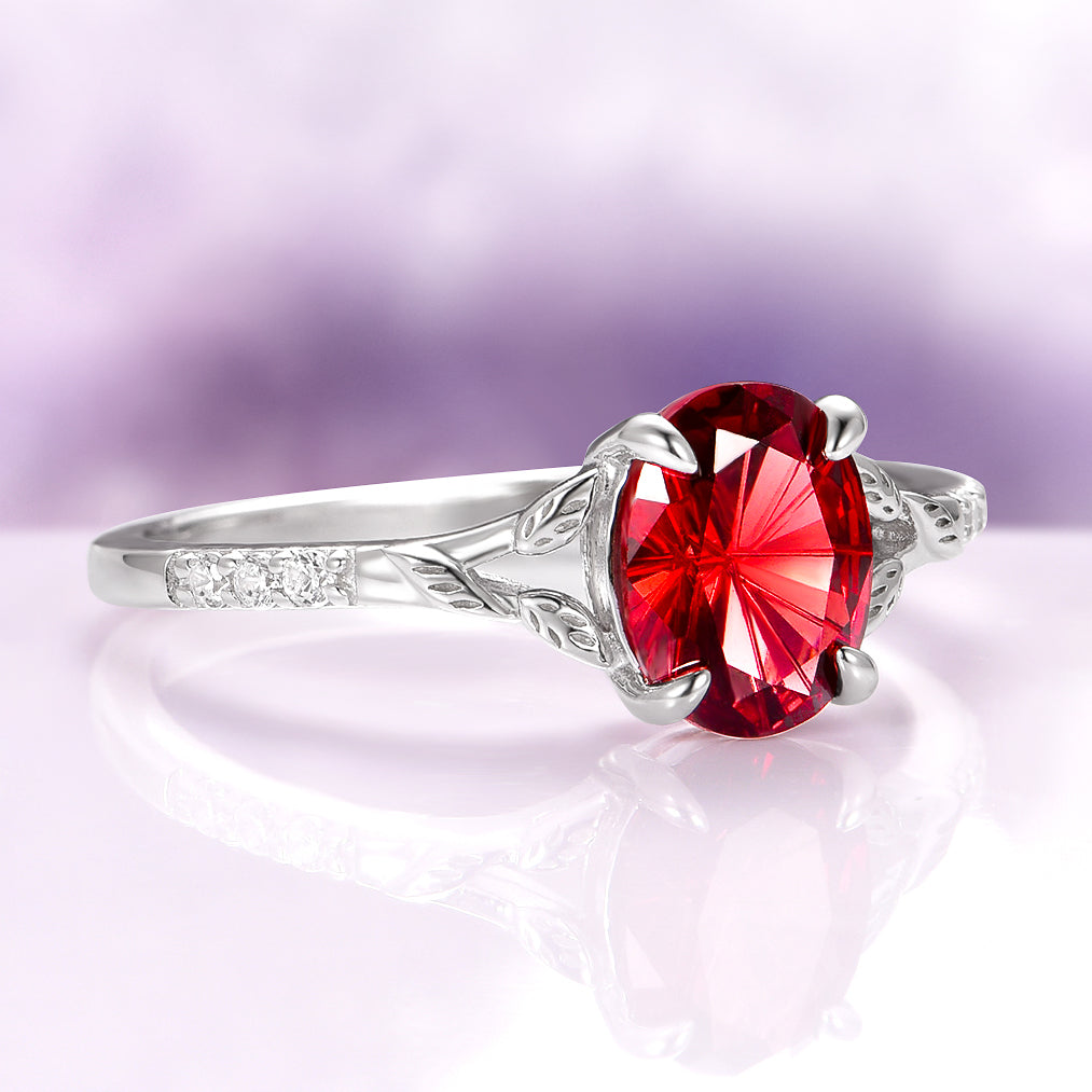 Unique Fireworks Cut Garnet & Whiskey Barrel Couples Ring Set