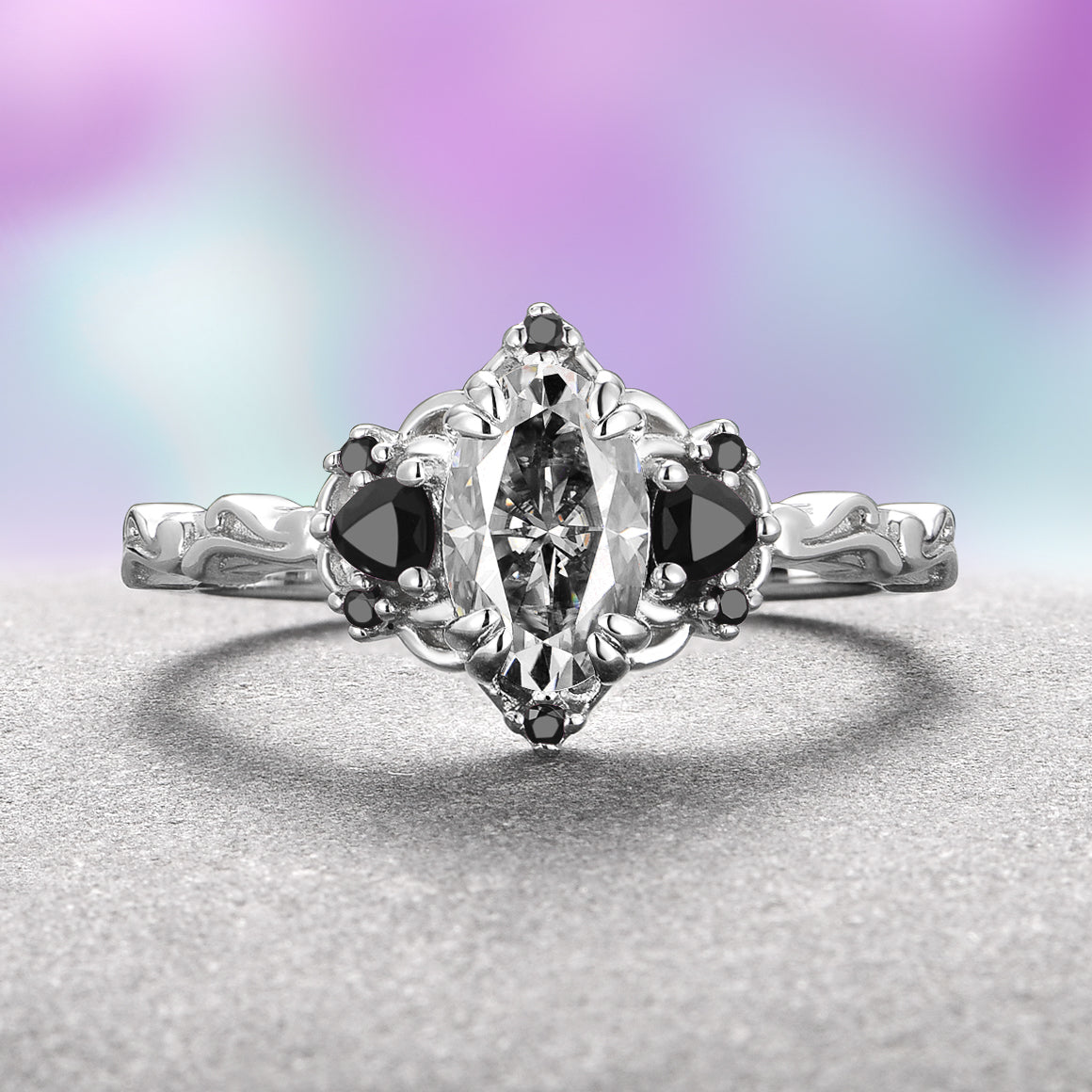 Esme Gray Moissanite and Meteorite Couples Ring Set