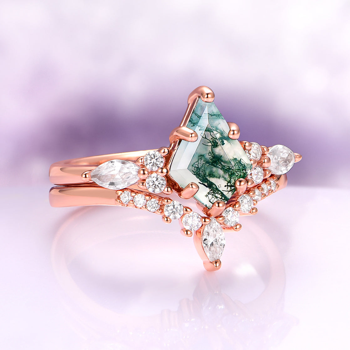 Skye Kite® Green Moss Agate Couples Ring Set
