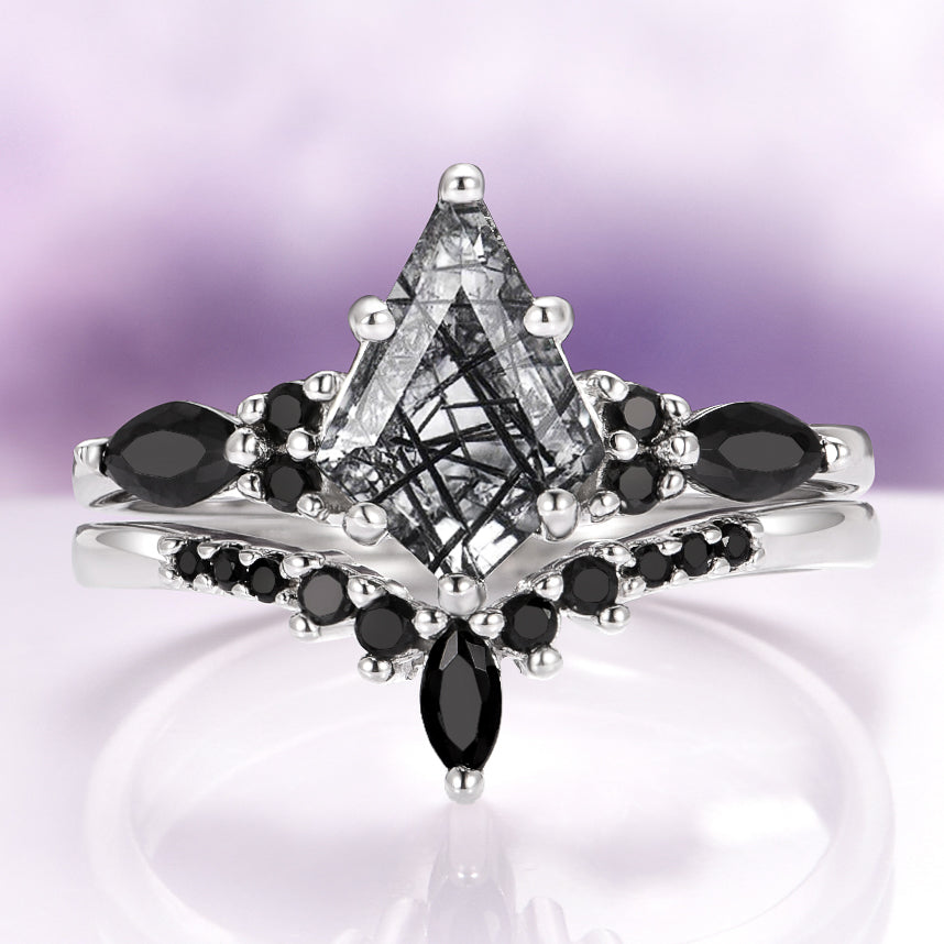 Skye Kite® Rutilated Quartz & Black Onyx Couples Ring Set
