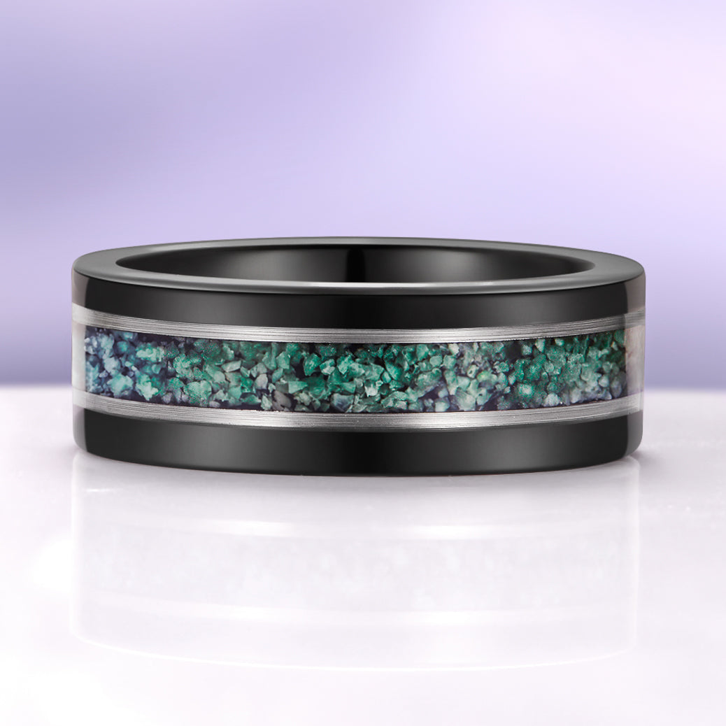 Hexagon Coffin Green Moss Agate Couples Ring Set