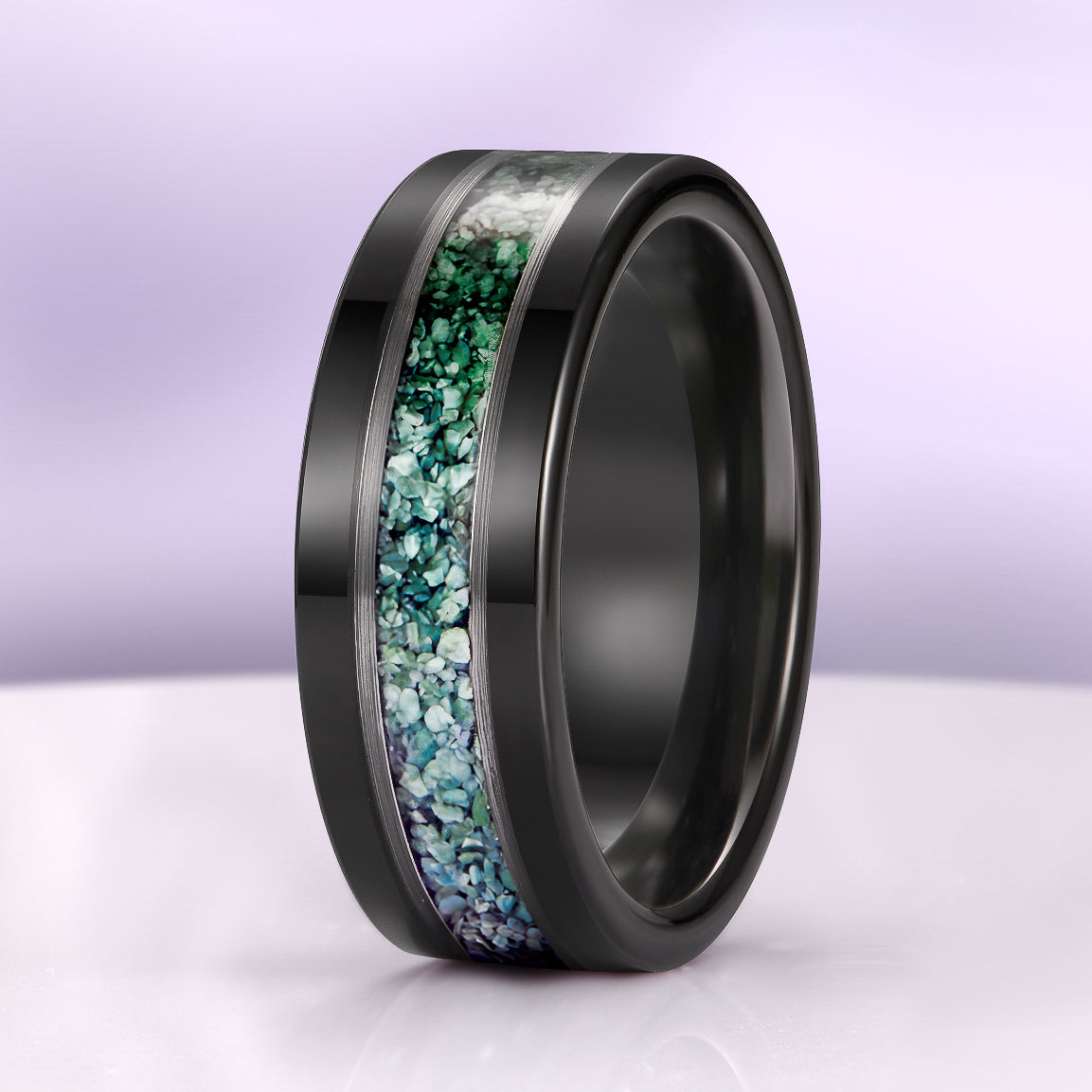 Hexagon Coffin Green Moss Agate Couples Ring Set
