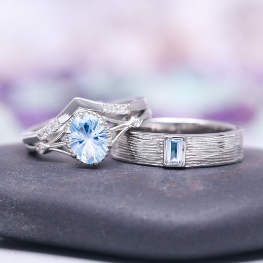 Celtic Aquamarine Couples Ring Set