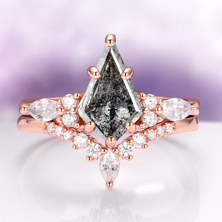 Skye Kite® Galaxy Salt & Pepper (Herkimer) Diamond & Meteorite Couples Ring Set