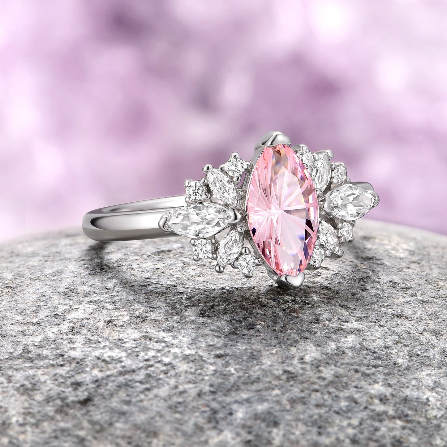 Adeline Unique Fireworks Cut Morganite Couples Ring Set