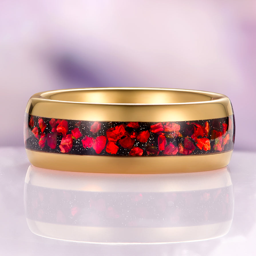 Natural Garnet & Red Fire Opal Leaf Couples Ring Set