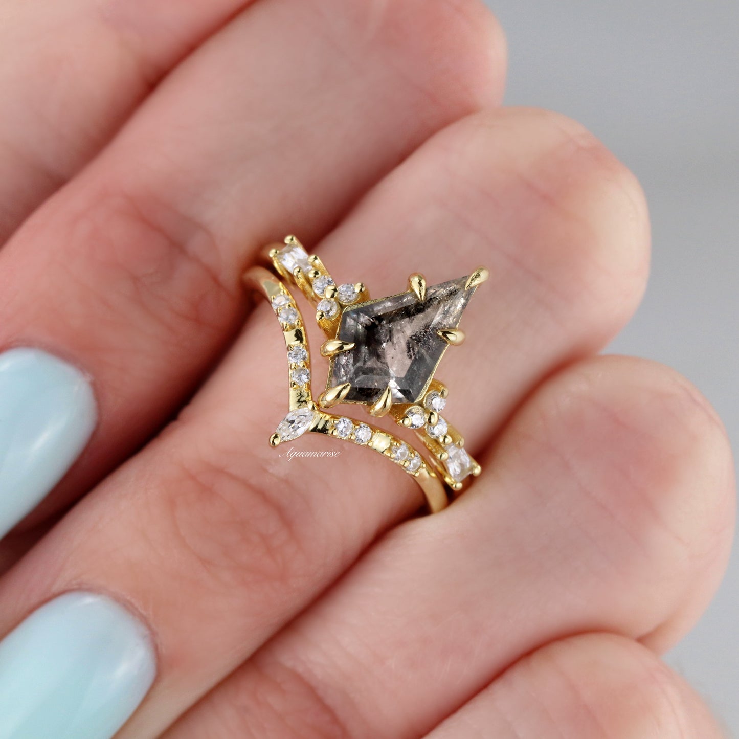 Skye Kite® Galaxy Herkimer Diamond & Meteorite Couples Ring Set