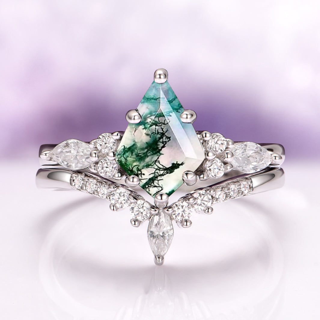 Skye Kite® Green Moss Agate Couples Ring Set