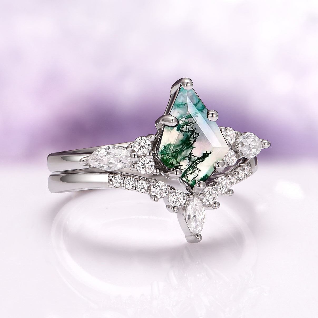 Skye Kite® Green Moss Agate Ring Couples Ring Set