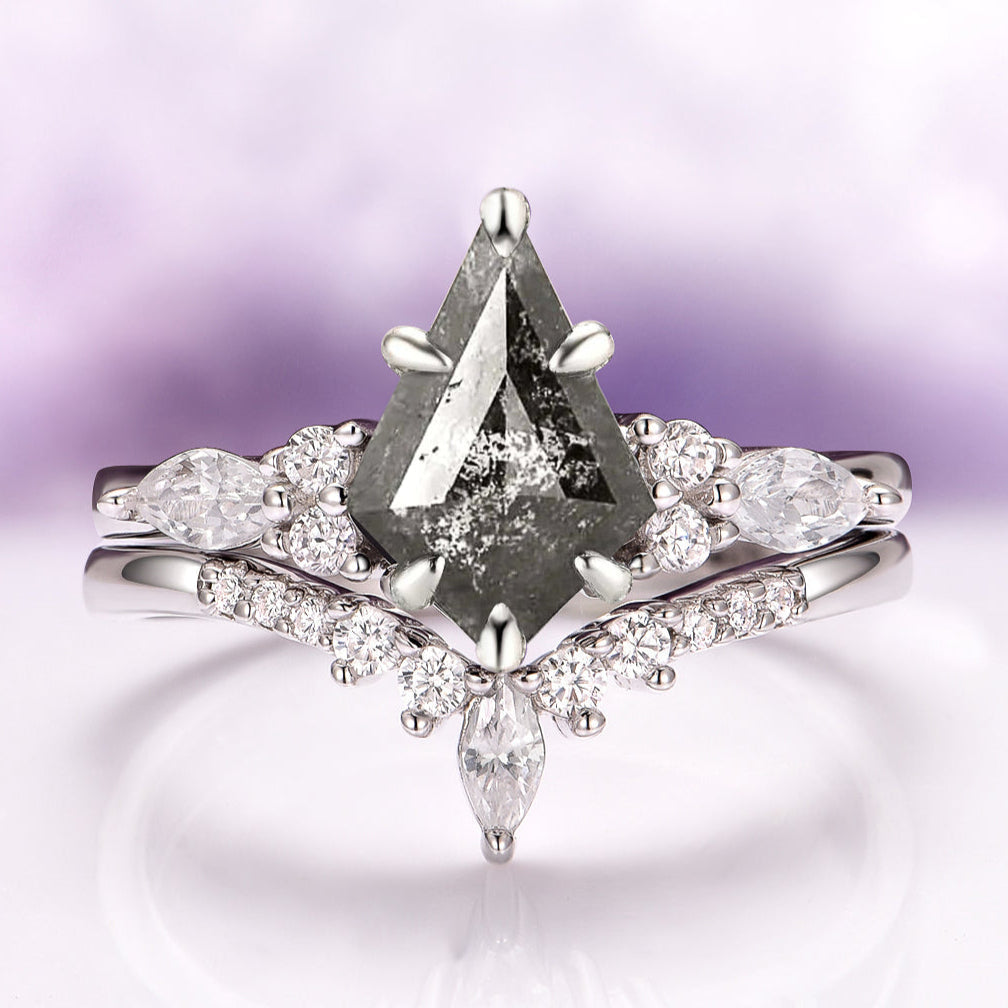 Skye Kite®  Galaxy Salt & Pepper (Herkimer Diamond) and Meteorite Couples Ring Set