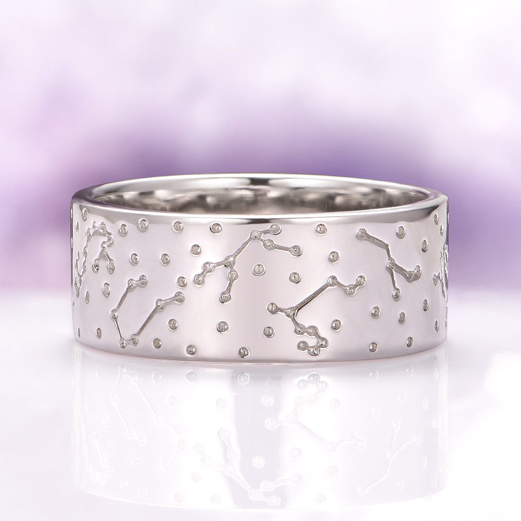 Moissanite & Crescent Moon Constellation Couples Ring Set