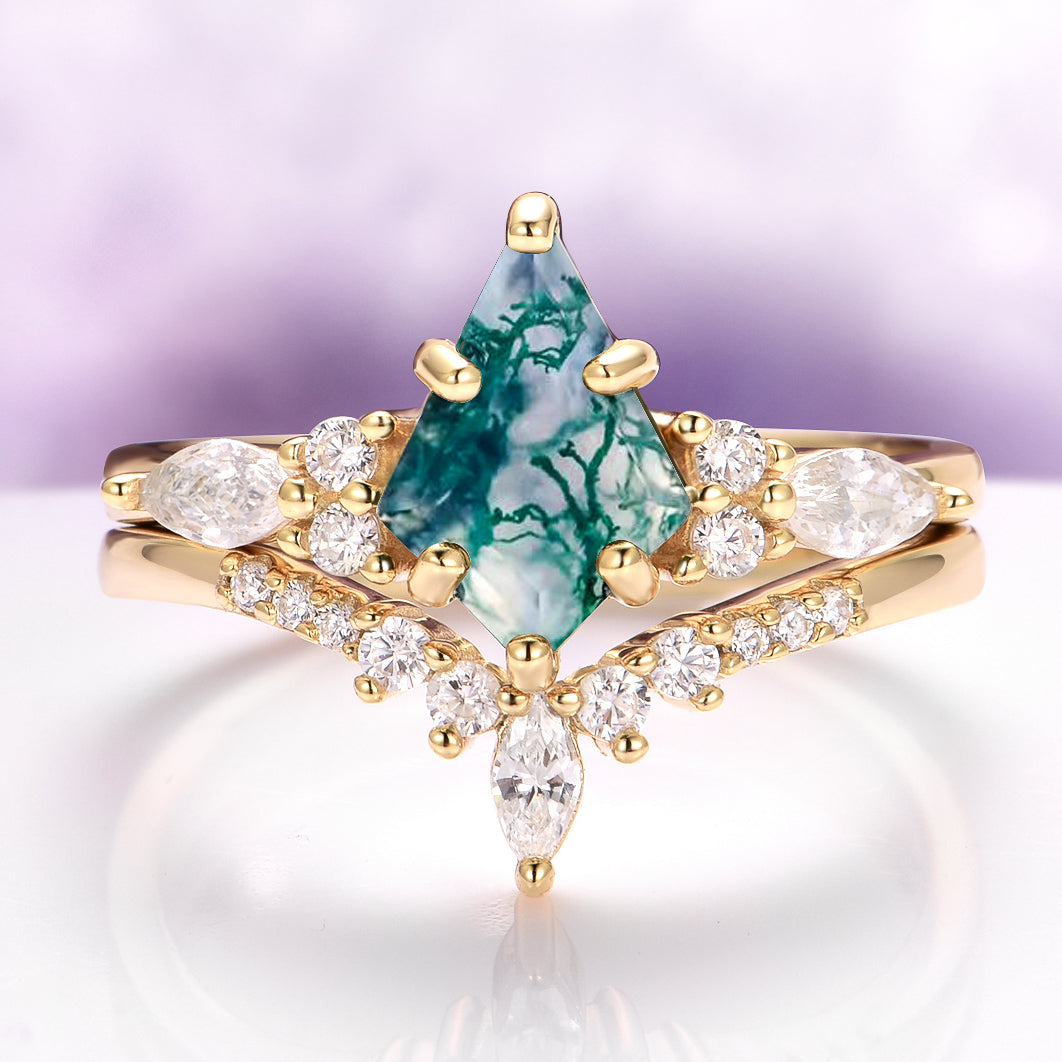 Skye Kite® Green Moss Agate Couples Ring Set
