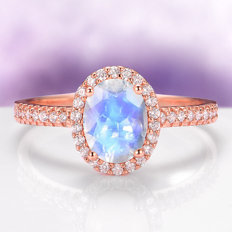 Oval Rainbow Moonstone Couples Ring Set