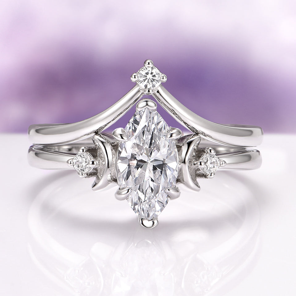Moissanite & Crescent Moon Constellation Couples Ring Set