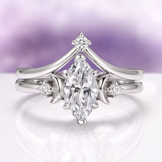 Moissanite & Crescent Moon Constellation Couples Ring Set