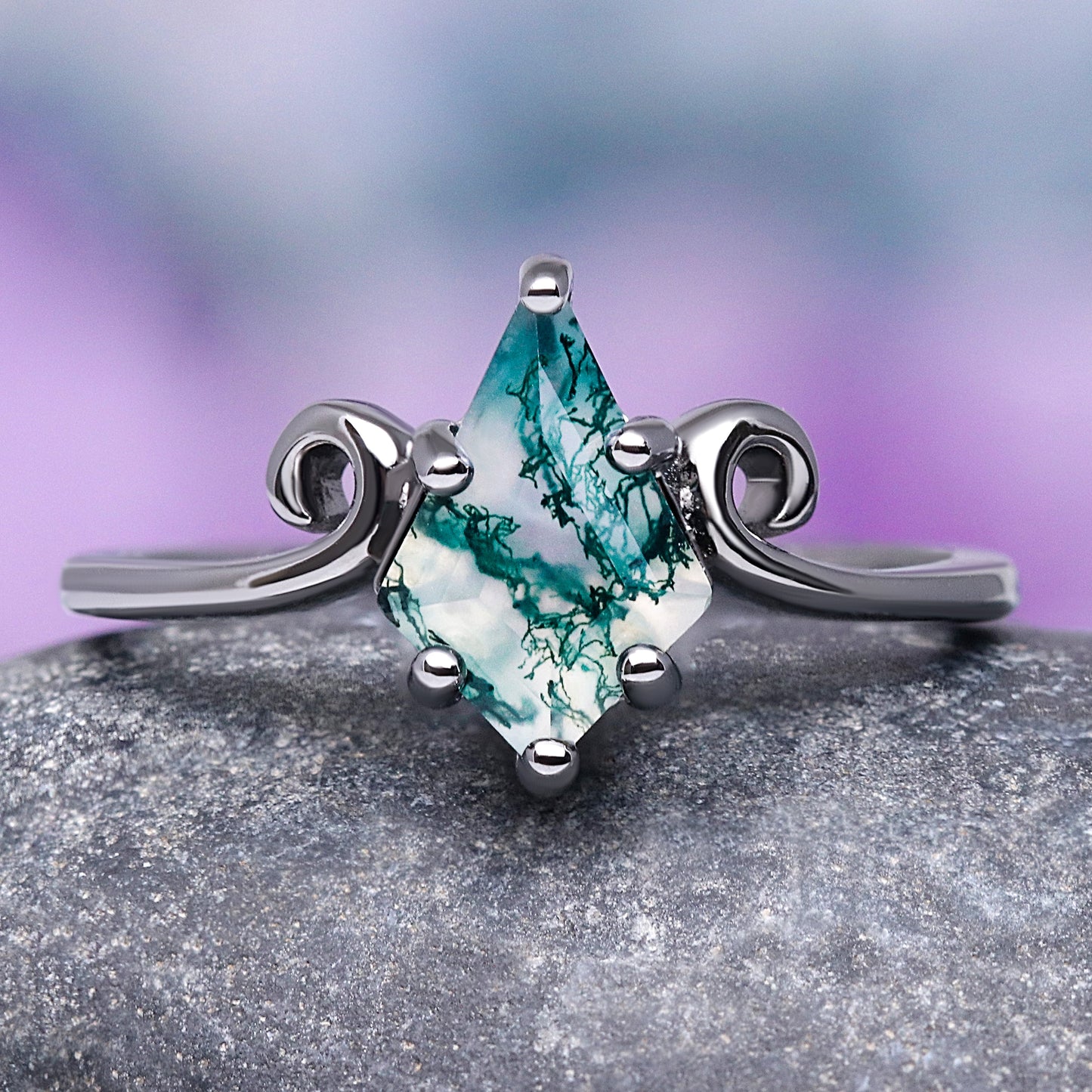 Green Moss Agate Twirl Couples Ring Set