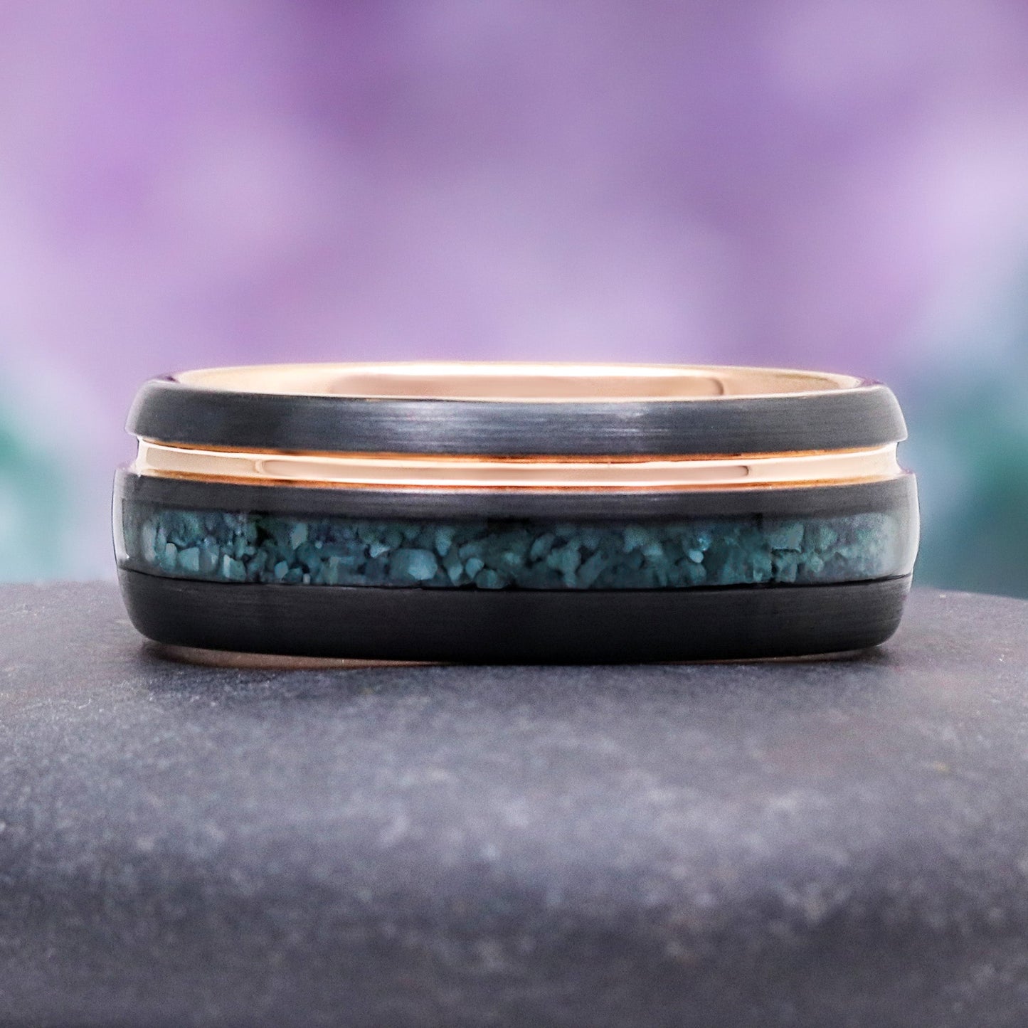Hexagon Green Moss Agate Couples Ring Set