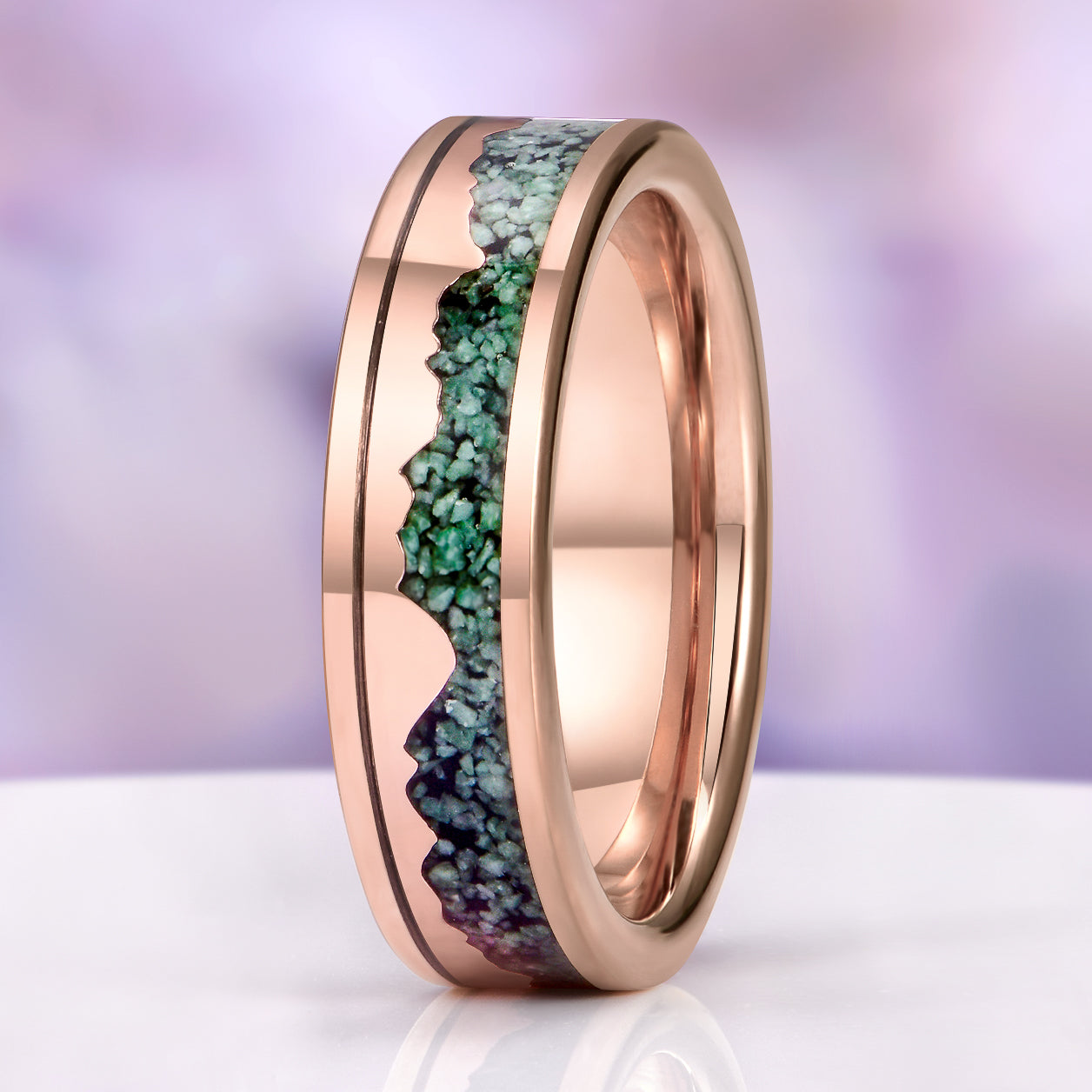 Mountain Range Green Moss Agate Couples Ring Set