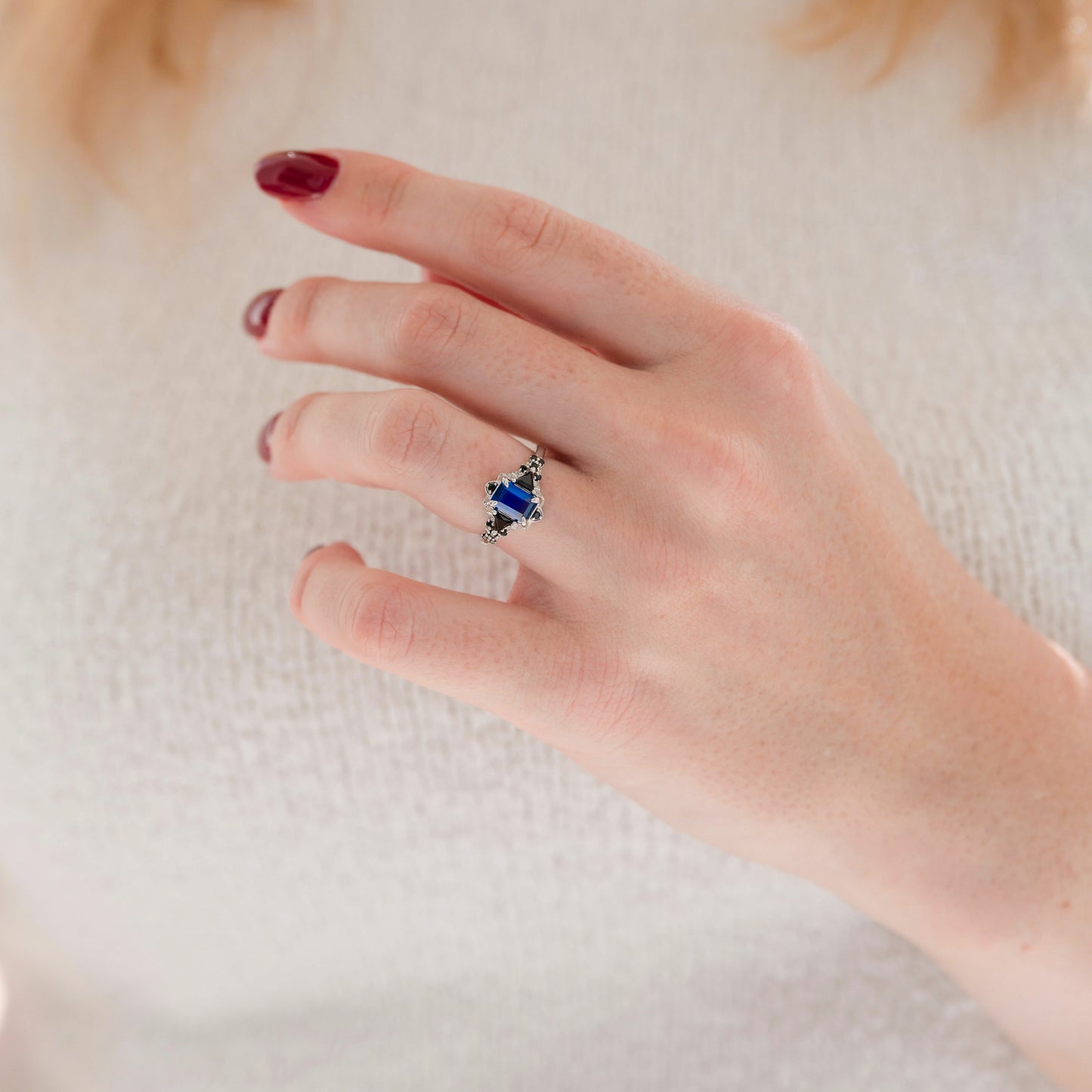 Blue Sapphire, Black Onyx  & Fire Opal Couples Ring Set