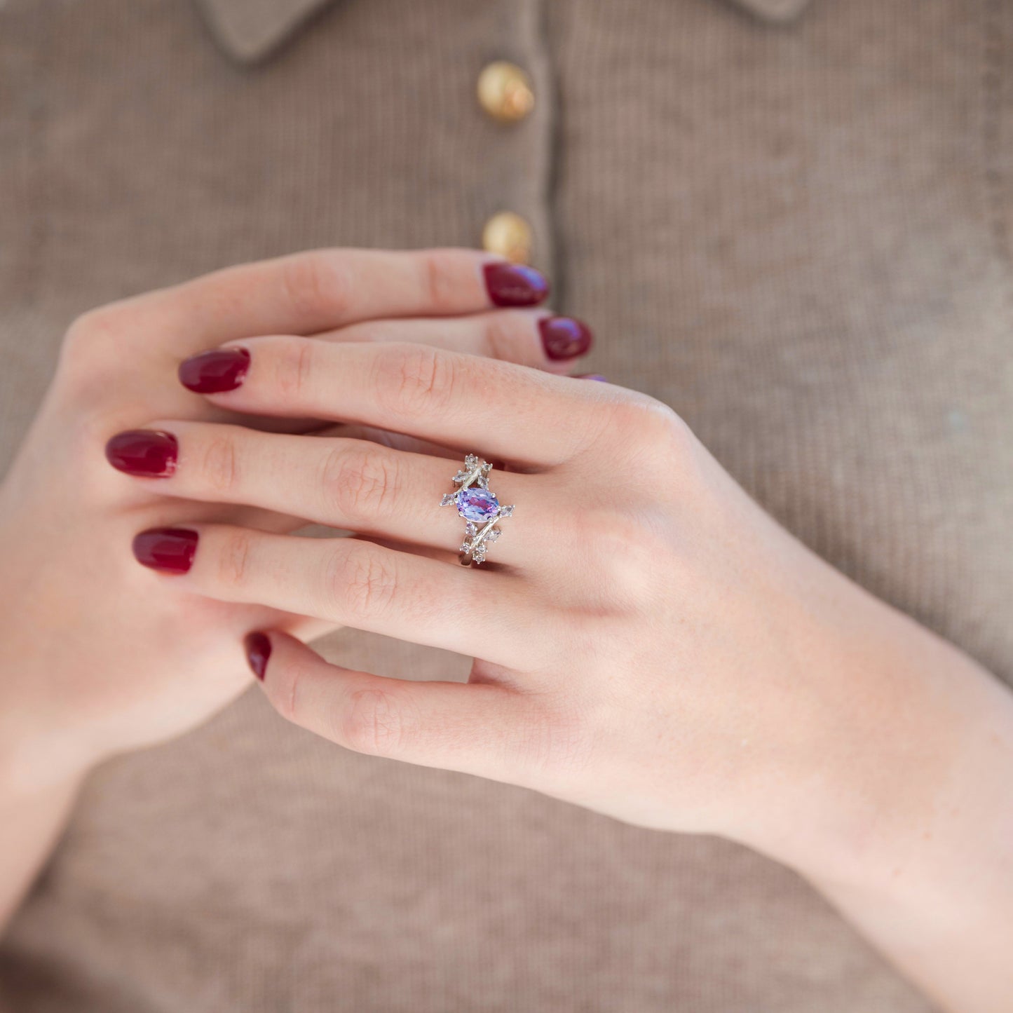 Galaxy Alexandrite Leaf Couples Ring Set