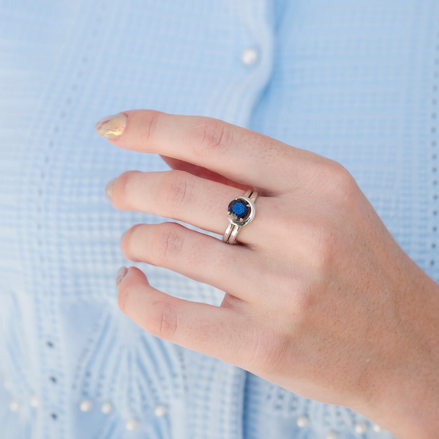 Starry Night Crescent Moon Couples Ring Set