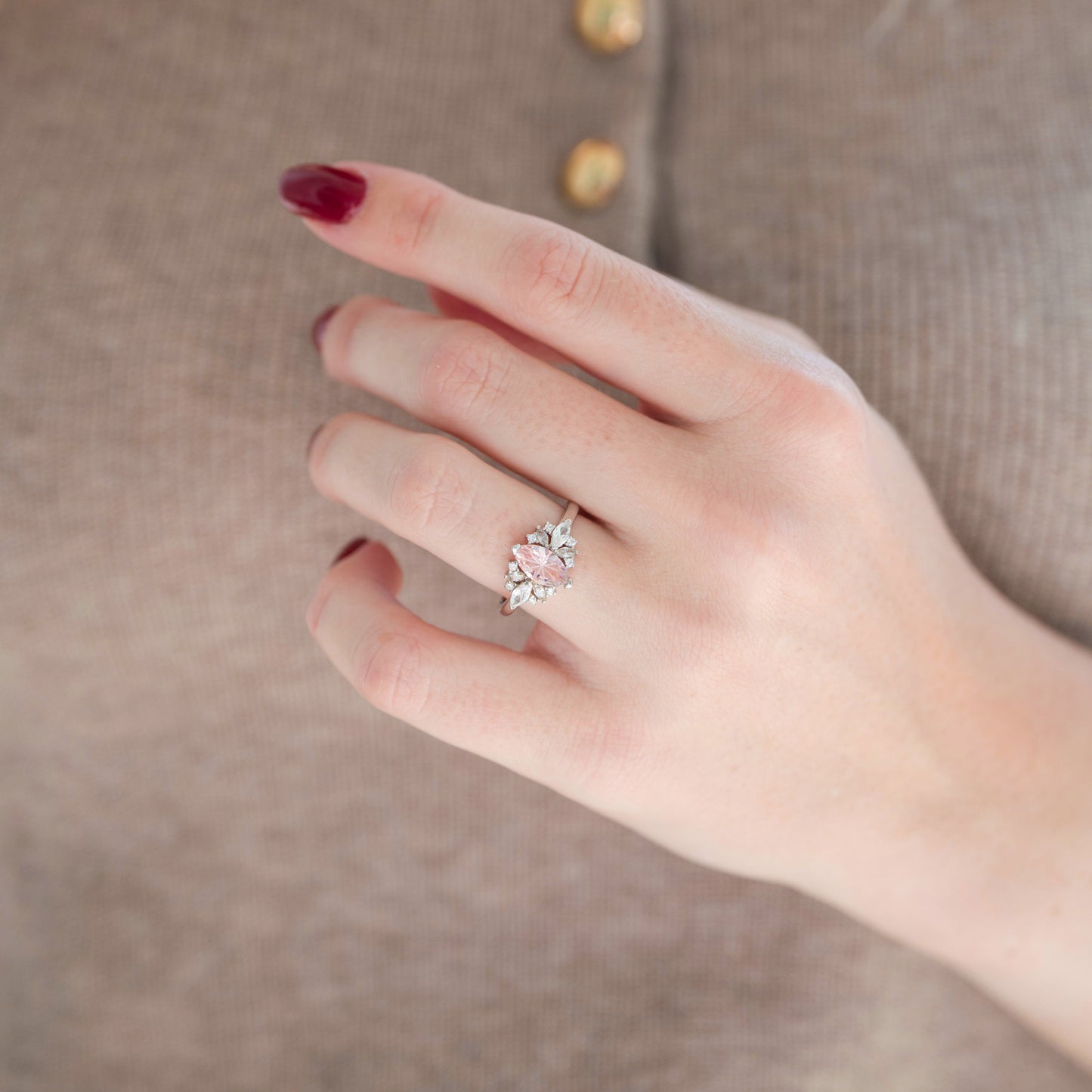 Adeline Unique Fireworks Cut Morganite Couples Ring Set