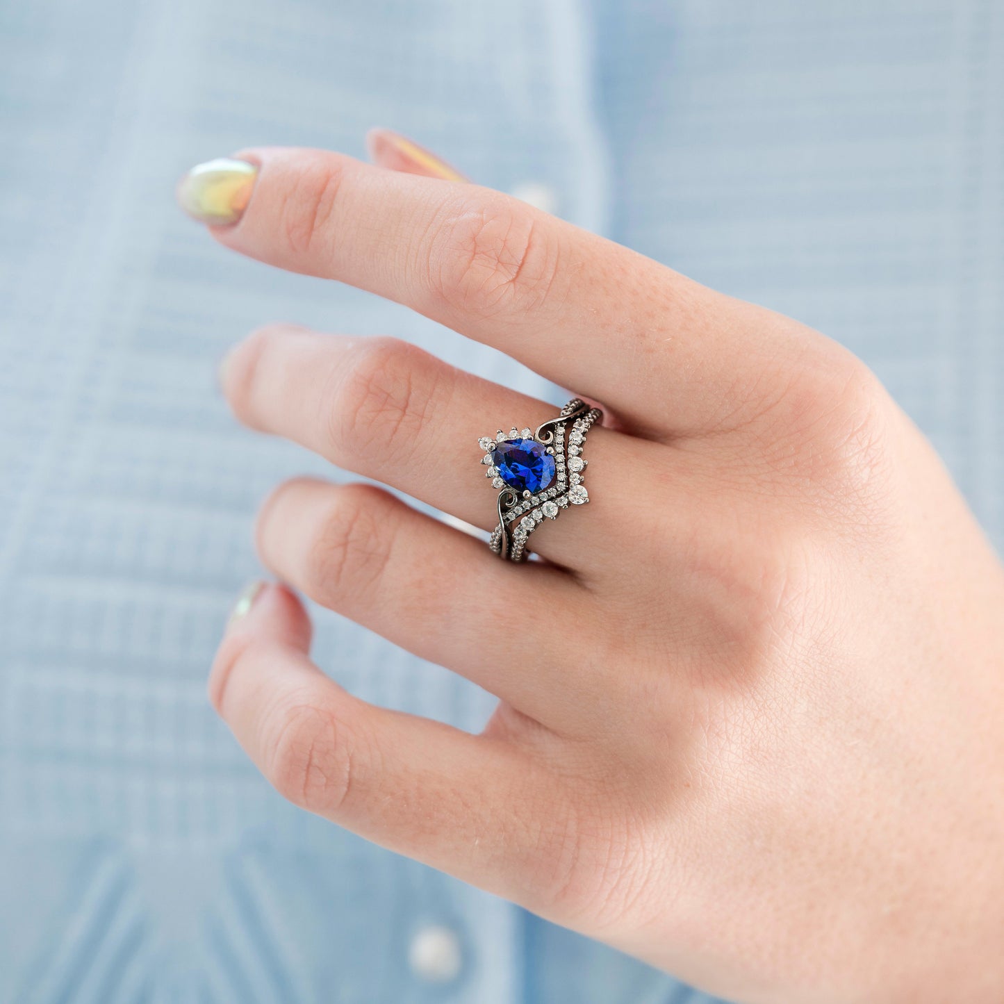 Faye Galaxy Orion Nebula™ & Sapphire Couples Ring Set