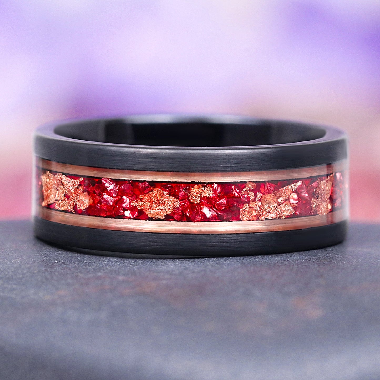 Skye Kite® Ruby & Rose Gold Leaf Couples Ring Set